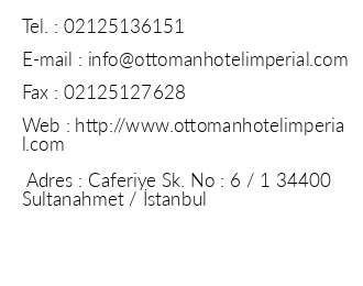 Ottoman Hotel mperial iletiim bilgileri
